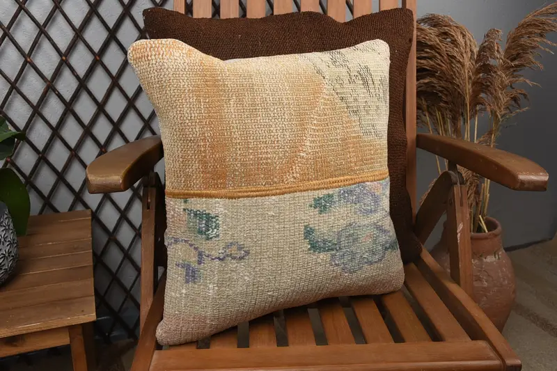 Ethnic Throw Pillow Sham, Throw Kilim Pillow, Pillow Sham, Pillow for Couch, Office Chair Pillow, Antique Pillows, 16x16 Yellow Pillow - 2