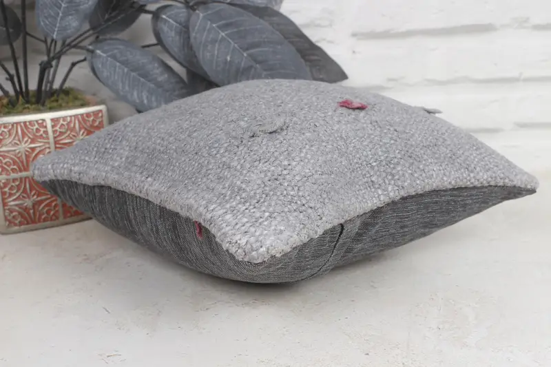 Handmade Kilim Cushion, Pillow for Couch, Pillow Sham, Antique Pillows, 12x12 Gray Cushion Case, Sustainable Pillow Sham - 6