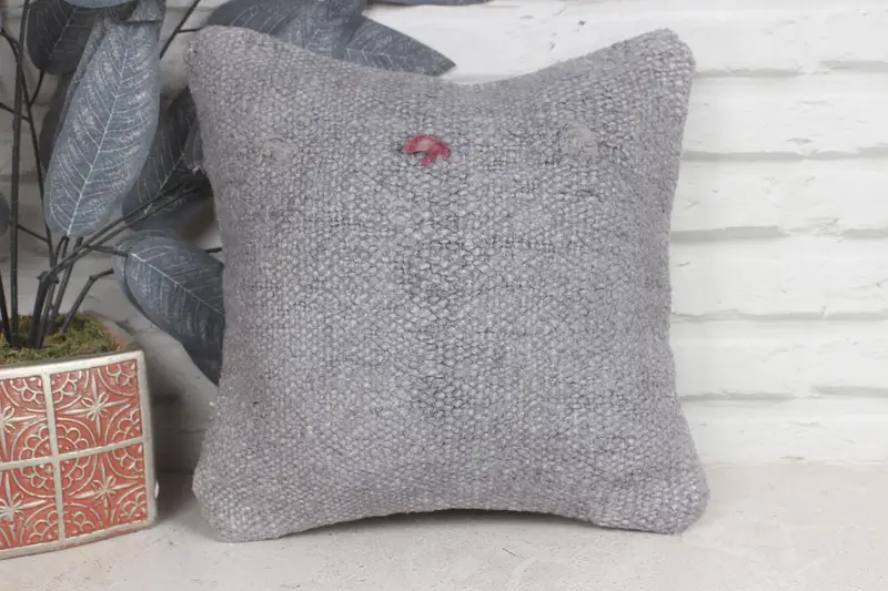 Handmade Kilim Cushion, Pillow for Couch, Pillow Sham, Antique Pillows, 12x12 Gray Cushion Case, Sustainable Pillow Sham - 1