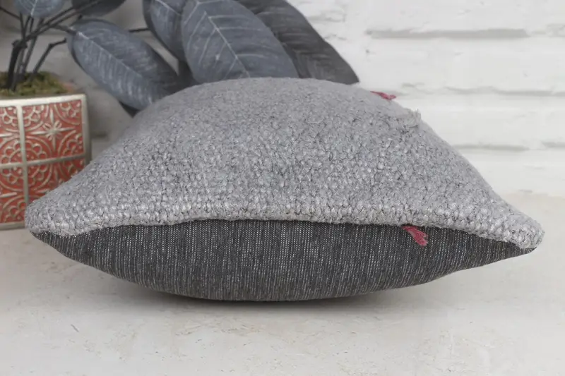 Handmade Kilim Cushion, Pillow for Couch, Pillow Sham, Antique Pillows, 12x12 Gray Cushion Case, Sustainable Pillow Sham - 5