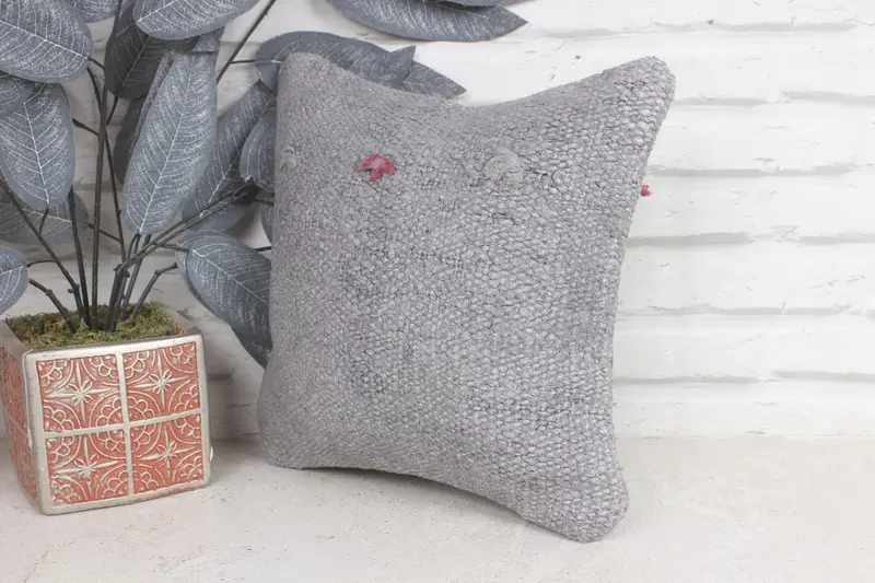Handmade Kilim Cushion, Pillow for Couch, Pillow Sham, Antique Pillows, 12x12 Gray Cushion Case, Sustainable Pillow Sham - 3