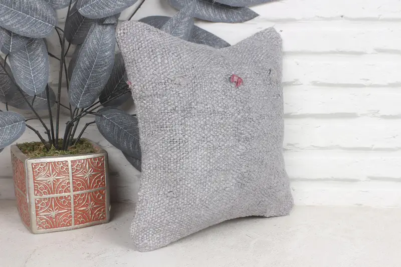 Handmade Kilim Cushion, Pillow for Couch, Pillow Sham, Antique Pillows, 12x12 Gray Cushion Case, Sustainable Pillow Sham - 4