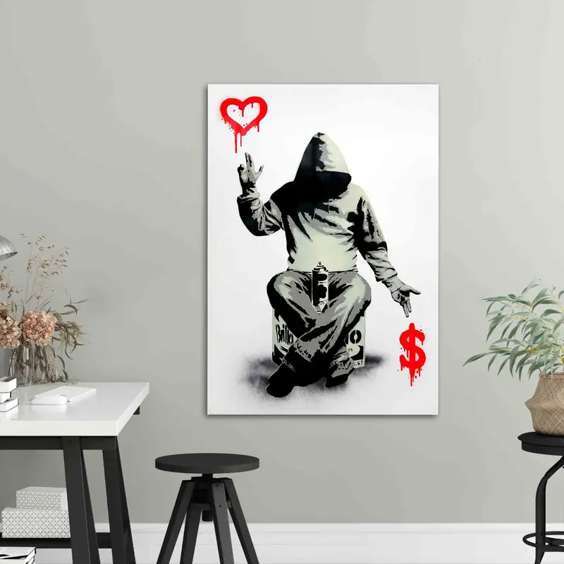 エレガントなプリントガラス: バンクシーにインスピレーションを得た家庭用モダンアート