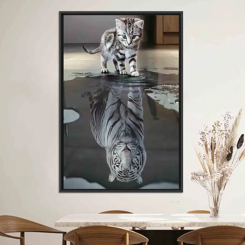 Lienzo motivacional de tigre y gato: inspira éxito y amor