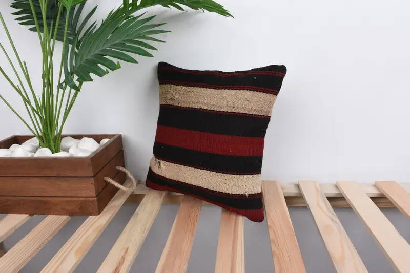 12x12 Brown Cushion Case, Cushion Cover, Pillow for Sofa, Boho Chic Cushion Cover, Throw Kilim Pillow, Rustic Cushion Cover, Vintage Kilim Pillow - 5