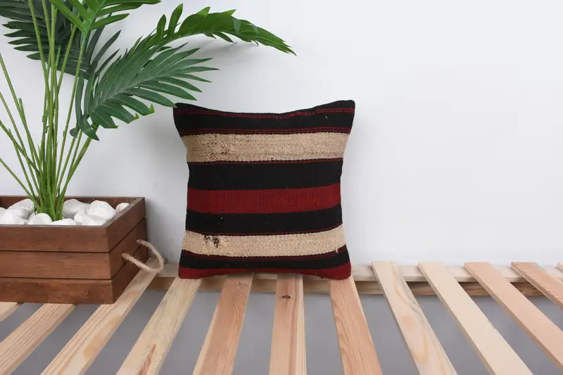 12x12 Brown Cushion Case, Cushion Cover, Pillow for Sofa, Boho Chic Cushion Cover, Throw Kilim Pillow, Rustic Cushion Cover, Vintage Kilim Pillow - 1