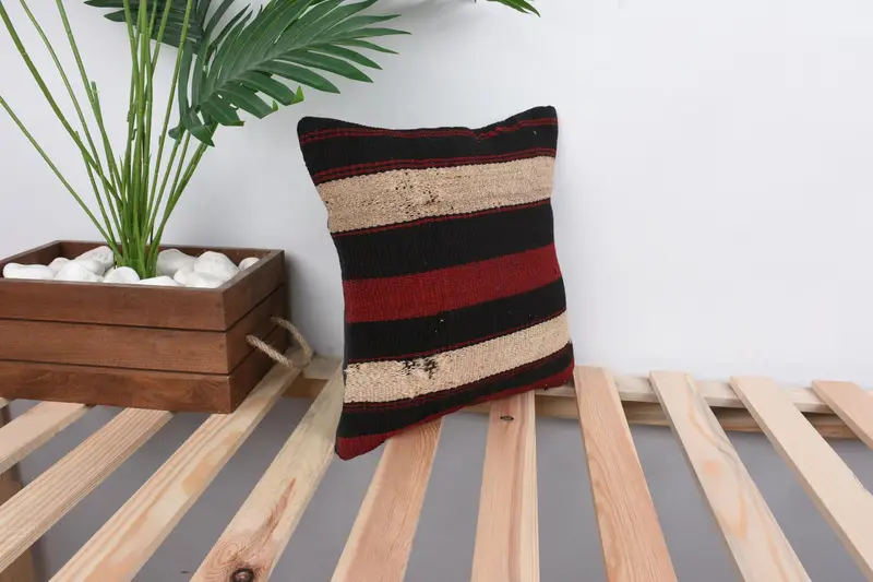 12x12 Brown Cushion Case, Cushion Cover, Pillow for Sofa, Boho Chic Cushion Cover, Throw Kilim Pillow, Rustic Cushion Cover, Vintage Kilim Pillow - 4