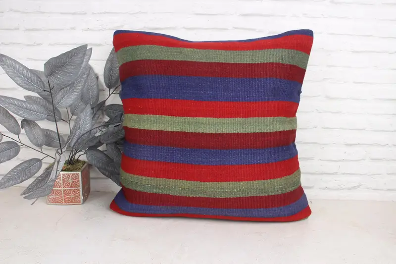 Cushion Case, Throw Kilim Pillow, Ethnical Kilim Rug Pillow, 24x24 Red Cushion Case, Boho Pillow, Car Pillow Cover, Ethnic Pillow Cover Pillow Sham - 1