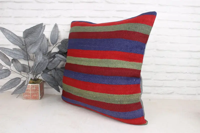 Cushion Case, Throw Kilim Pillow, Ethnical Kilim Rug Pillow, 24x24 Red Cushion Case, Boho Pillow, Car Pillow Cover, Ethnic Pillow Cover Pillow Sham - 4