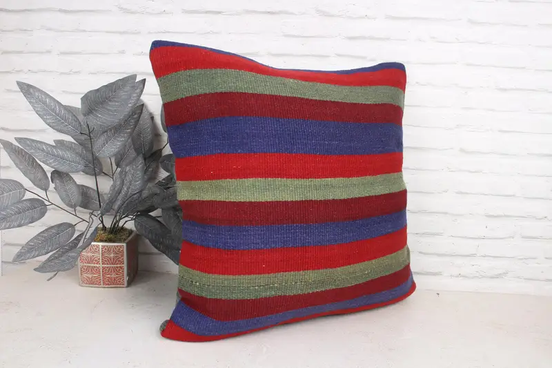 Cushion Case, Throw Kilim Pillow, Ethnical Kilim Rug Pillow, 24x24 Red Cushion Case, Boho Pillow, Car Pillow Cover, Ethnic Pillow Cover Pillow Sham - 3