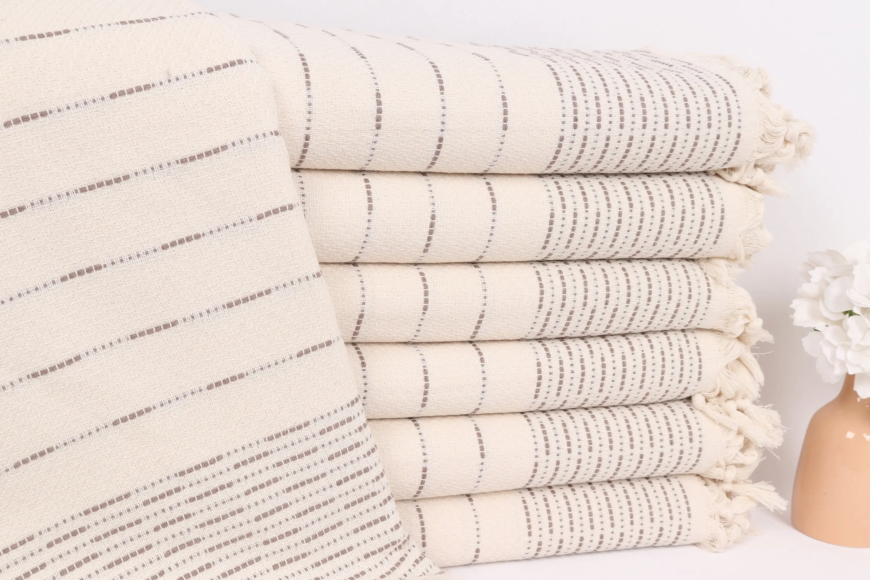 Striped Design Throw, Brown Cotton Throw, 91x97 Inches - 1