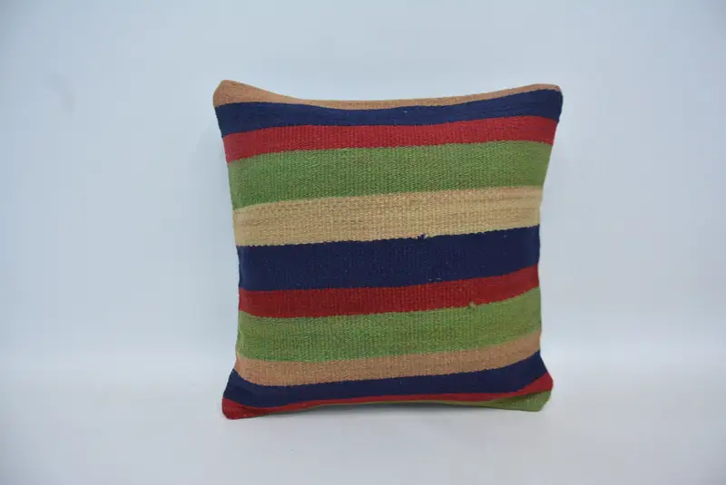 Vintage Kilim Throw Pillow, Cushion, Bolster Throw Cushion Cover, Gift Pillow, Vintage Cushion Cover, Vintage Kilim Pillow, 16x16 Green Cushion Case - 1