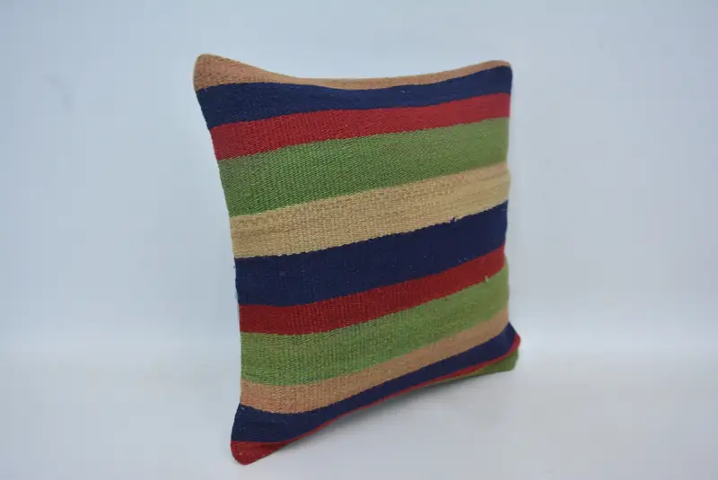 Vintage Kilim Throw Pillow, Cushion, Bolster Throw Cushion Cover, Gift Pillow, Vintage Cushion Cover, Vintage Kilim Pillow, 16x16 Green Cushion Case - 3