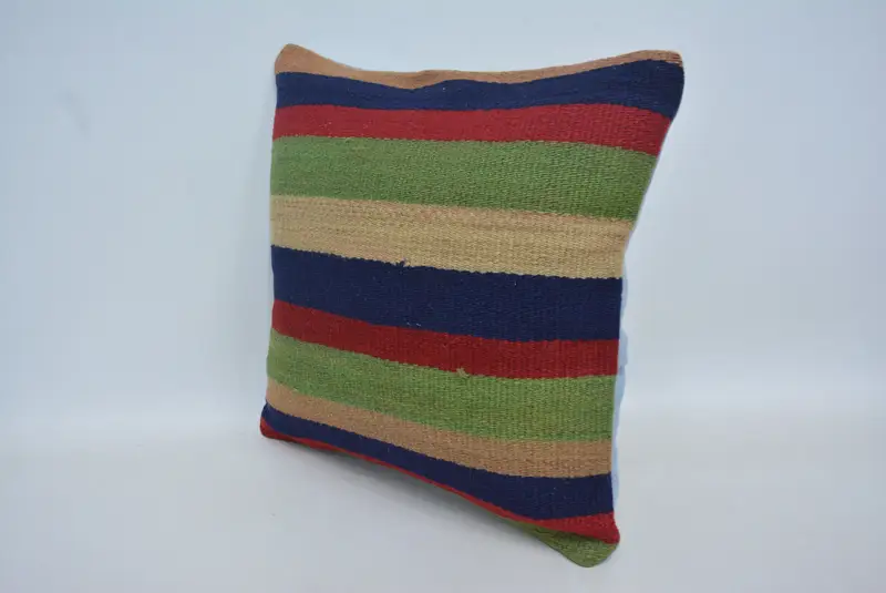 Vintage Kilim Throw Pillow, Cushion, Bolster Throw Cushion Cover, Gift Pillow, Vintage Cushion Cover, Vintage Kilim Pillow, 16x16 Green Cushion Case - 4