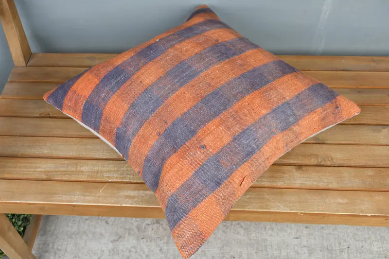 Turkish Pillow, Kilim Pillow Cover, 20x20 Orange Pillow, Nomadic Pillow Cover, Cushion Case, Seat Pillow Cover, Kilim Pillow - 2