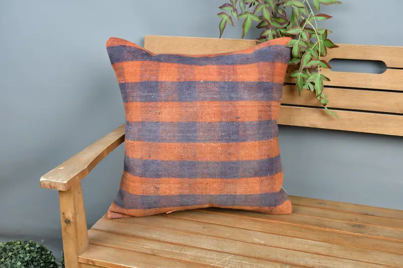 Turkish Pillow, Kilim Pillow Cover, 20x20 Orange Pillow, Nomadic Pillow Cover, Cushion Case, Seat Pillow Cover, Kilim Pillow - 1