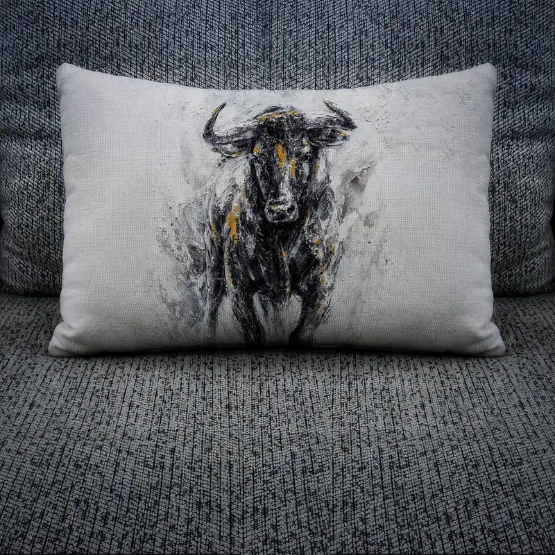 Soyut Boğa Baskılı Yastık: Man Cave için Modern Siyah İnek Tasarımı