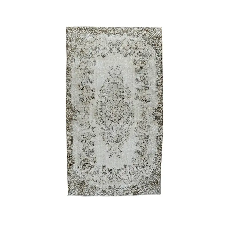 5.4x9.7 ft Vintage Rug, Turkish Large Rug, Gray White Bordered Rug - 1
