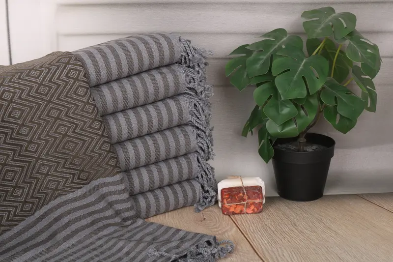 Khaki Green Turkish Cotton Beach Towel Diamond & Stripe, 40x71 Inches