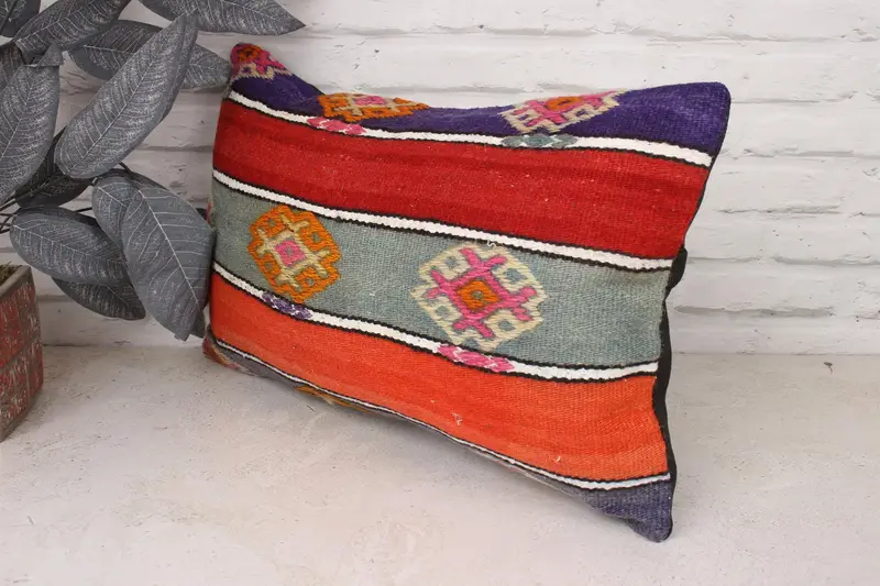 Pillow Sham, Christmas Pillow, Lounge Throw Pillow Sham, Vintage Pillow, 12x20 Red Cushion, Turkish Kilim Pillow, Throw Kilim Pillow - 4