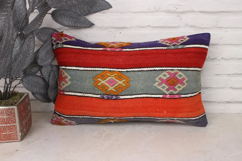 Pillow Sham, Christmas Pillow, Lounge Throw Pillow Sham, Vintage Pillow, 12x20 Red Cushion, Turkish Kilim Pillow, Throw Kilim Pillow - 1