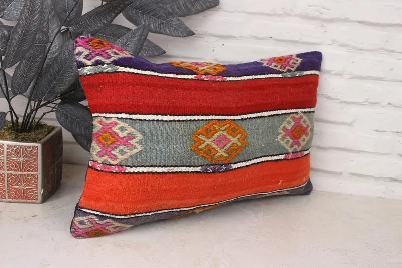 Pillow Sham, Christmas Pillow, Lounge Throw Pillow Sham, Vintage Pillow, 12x20 Red Cushion, Turkish Kilim Pillow, Throw Kilim Pillow - 3