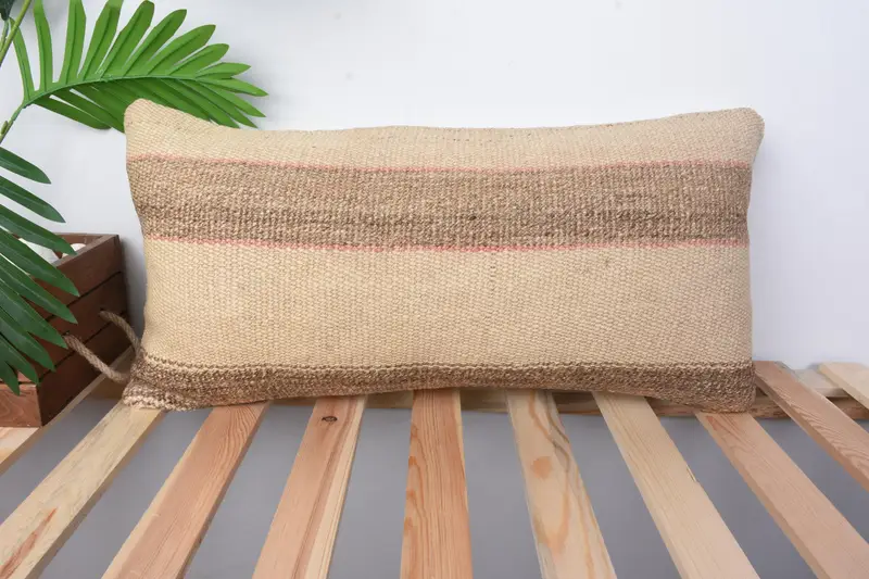12x24 Beige Pillow Sham, Home Decor Pillow, Vintage Kilim Throw Pillow, Cushion, Interior Designer Pillow, Seat Pillow Sham - 1