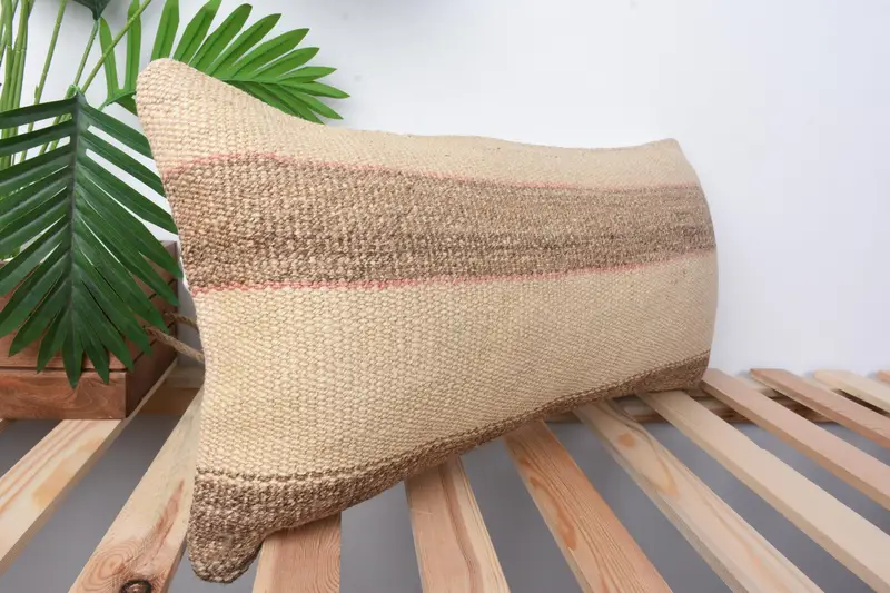 12x24 Beige Pillow Sham, Home Decor Pillow, Vintage Kilim Throw Pillow, Cushion, Interior Designer Pillow, Seat Pillow Sham - 5