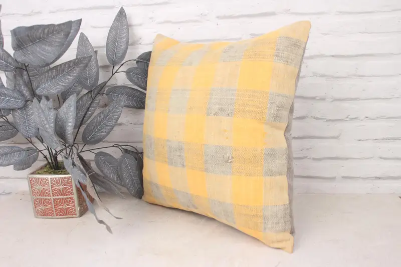 Pillow for Sofa, Cushion, 18x18 Yellow Pillow, Vintage Kilim Throw Pillow, Turkish Corner Pillow Sham, Bench Cushion, Antique Pillows - 4