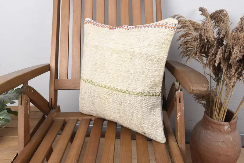 16x16 Beige Cushion Cover, Antique Pillows, Southwestern Pillow Case, Pillow Sham, Gift Pillow, Christmas Pillow, Vintage Kilim Pillow - 3