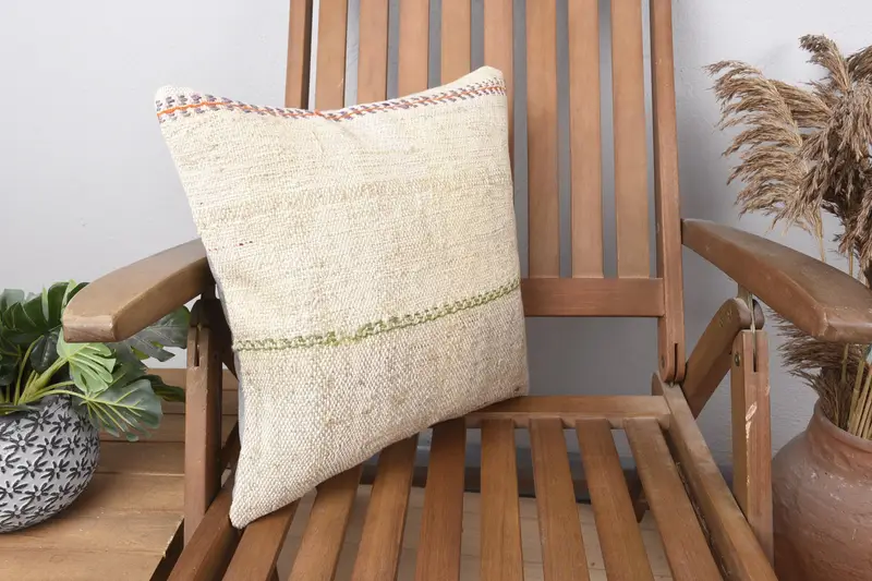 16x16 Beige Cushion Cover, Antique Pillows, Southwestern Pillow Case, Pillow Sham, Gift Pillow, Christmas Pillow, Vintage Kilim Pillow - 2