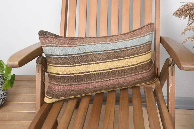 Bolster Pillow Sham, 12x20 Brown Pillow, Interior Designer Pillow, Chair Pillow, Pillow Sham, Ethnical Kilim Rug Pillow, Kilim Pillow Cover - 1