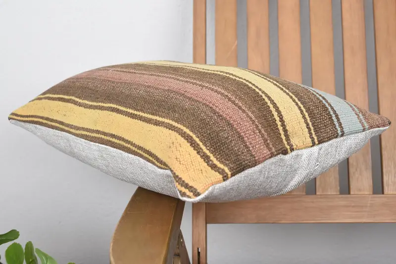 Bolster Pillow Sham, 12x20 Brown Pillow, Interior Designer Pillow, Chair Pillow, Pillow Sham, Ethnical Kilim Rug Pillow, Kilim Pillow Cover - 6