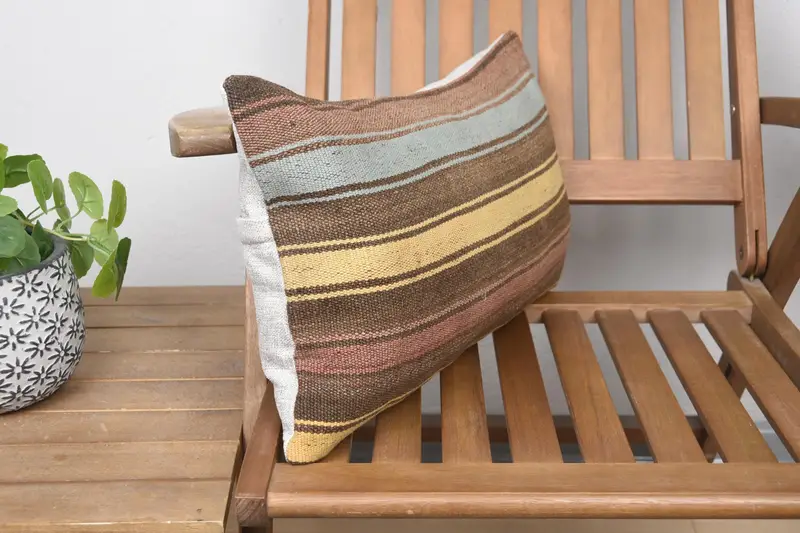 Bolster Pillow Sham, 12x20 Brown Pillow, Interior Designer Pillow, Chair Pillow, Pillow Sham, Ethnical Kilim Rug Pillow, Kilim Pillow Cover - 2