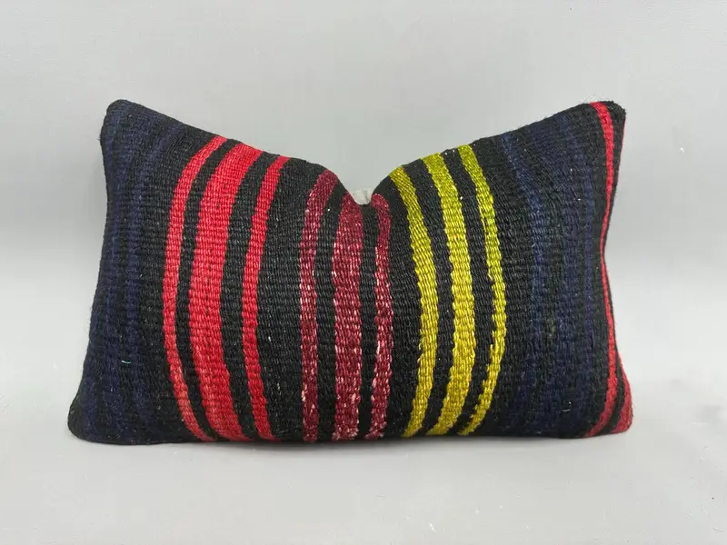 Vintage Kilim Throw Pillow, Throw Kilim Pillow, Ethnic Pillow Cover Pillow Sham, 12x20 Red Pillow Sham, Pillow, Turkish Pillow - 1