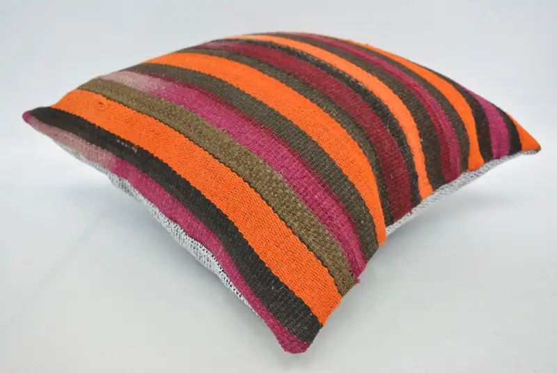 Boho Pillow Sham Cover, Pillow, 16x16 Orange Cushion Case, Throw Kilim Pillow, Ethnical Kilim Rug Pillow, Crochet Pattern Pillow - 6