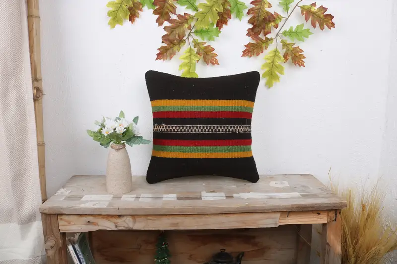 Kilim Pillow, Boho Pillow, Kilim Pillow Cover, 14x14 Brown Pillow Case, Chair Pillow Case, Natural Cushion Cover, Pillow Case, Toss Pillow - 1