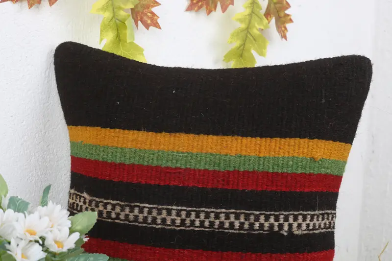 Kilim Pillow, Boho Pillow, Kilim Pillow Cover, 14x14 Brown Pillow Case, Chair Pillow Case, Natural Cushion Cover, Pillow Case, Toss Pillow - 5