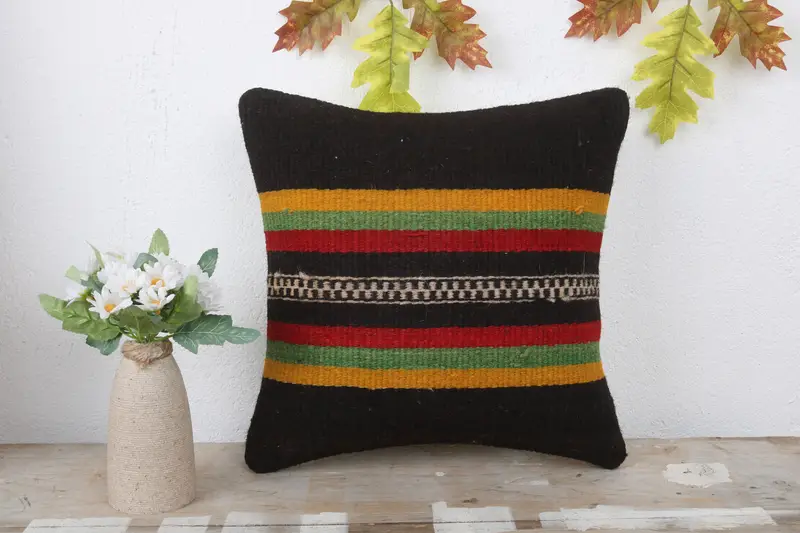Kilim Pillow, Boho Pillow, Kilim Pillow Cover, 14x14 Brown Pillow Case, Chair Pillow Case, Natural Cushion Cover, Pillow Case, Toss Pillow - 2
