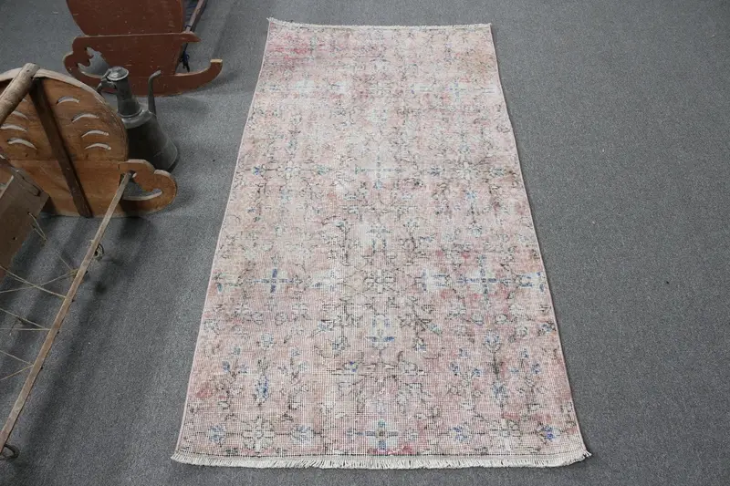 3x5,8 ft Teppich, türkischer Vintage-Akzentteppich, rosa Oushak-Wollteppich - 1