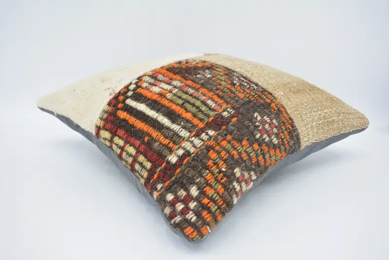 Vintage Kilim Pillow, Interior Designer Pillow, Neutral Cushion Case, 16x16 White Pillow Sham, Ethnical Kilim Rug Pillow, Cushion Cover - 6