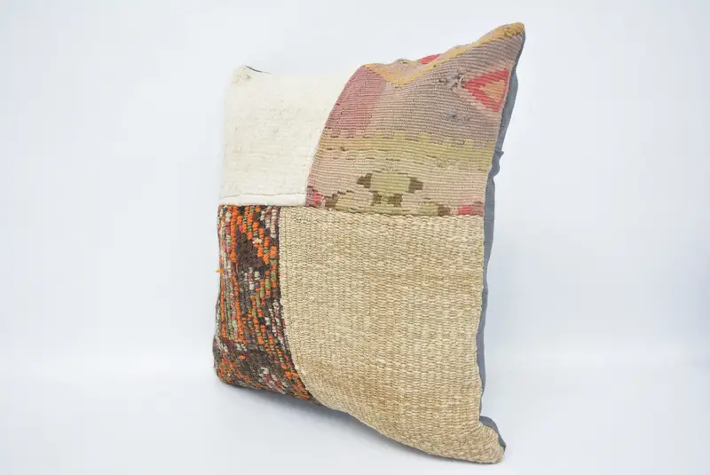 Vintage Kilim Pillow, Interior Designer Pillow, Neutral Cushion Case, 16x16 White Pillow Sham, Ethnical Kilim Rug Pillow, Cushion Cover - 4