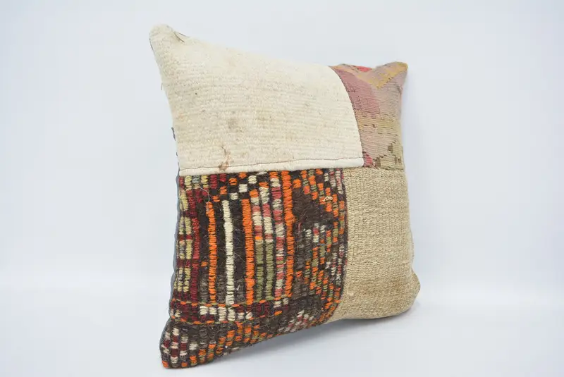 Vintage Kilim Pillow, Interior Designer Pillow, Neutral Cushion Case, 16x16 White Pillow Sham, Ethnical Kilim Rug Pillow, Cushion Cover - 3