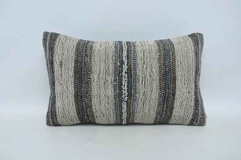 Turkish Beige Pillow Cover, Gift 12x20 inch Cushion, Gift for Her Striped Pillow Sham - 1