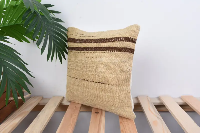 Handmade Kilim Cushion, 12x12 Beige Pillow Cover, Bench Cushion, Kilim Pillow, Pillow Case, Interior Designer Pillow, Wool Kilim Pillow Cushion - 4