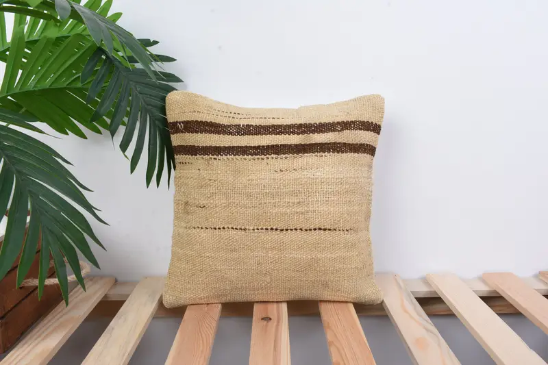 Handmade Kilim Cushion, 12x12 Beige Pillow Cover, Bench Cushion, Kilim Pillow, Pillow Case, Interior Designer Pillow, Wool Kilim Pillow Cushion - 1