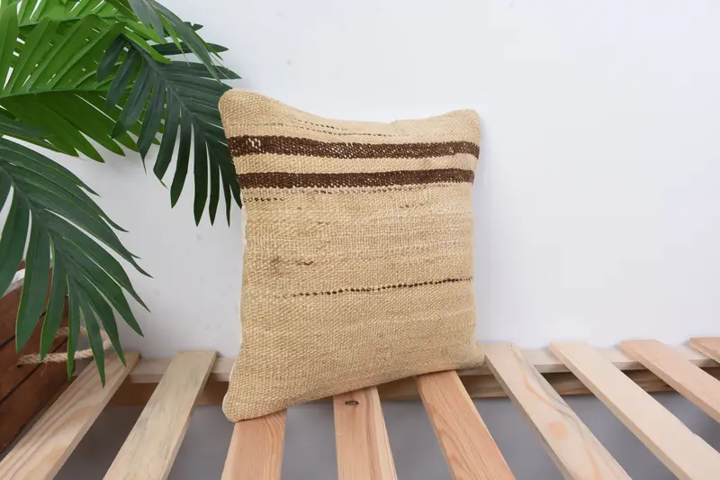 Handmade Kilim Cushion, 12x12 Beige Pillow Cover, Bench Cushion, Kilim Pillow, Pillow Case, Interior Designer Pillow, Wool Kilim Pillow Cushion - 3