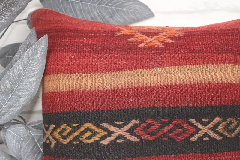 Pillow Sham, Kilim Pillow, Neutral Cushion, Ethnical Kilim Rug Pillow, Antique Pillows, 14x14 Red Cushion Cover, Cotton Pillow - 2