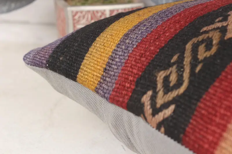 Pillow Sham, Kilim Pillow, Neutral Cushion, Ethnical Kilim Rug Pillow, Antique Pillows, 14x14 Red Cushion Cover, Cotton Pillow - 7