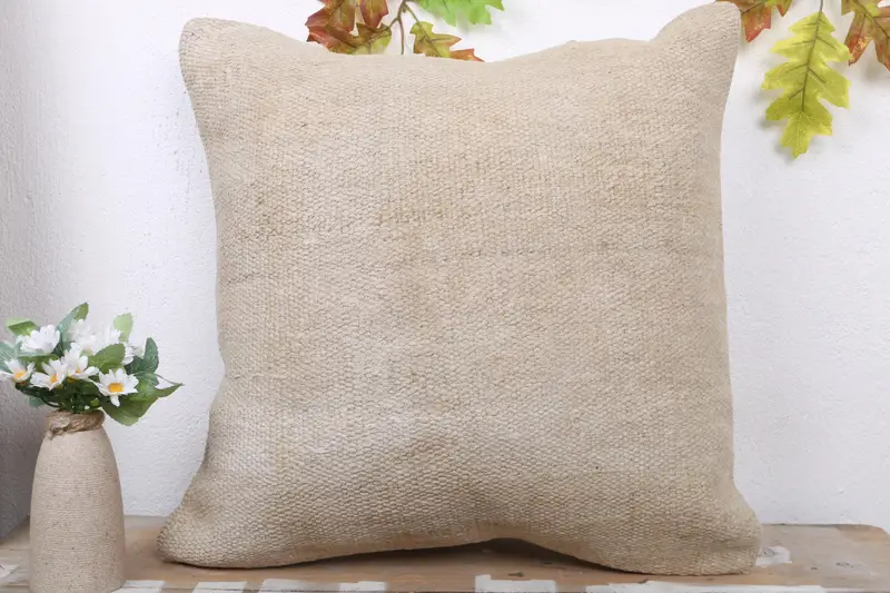 Handmade Southwestern Embroidered Throw Pillow, Vintage Beige & Brown Pillow